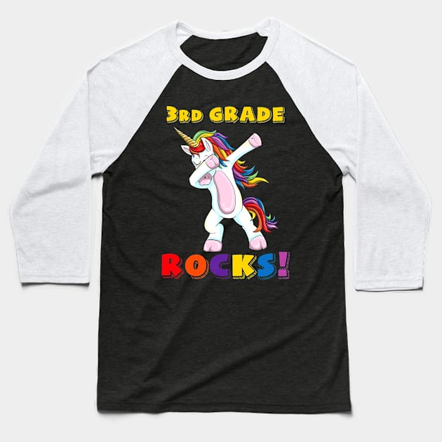 3rd Grade Rocks Dabbing Unicorn  Gift Baseball T-Shirt by finchandrewf